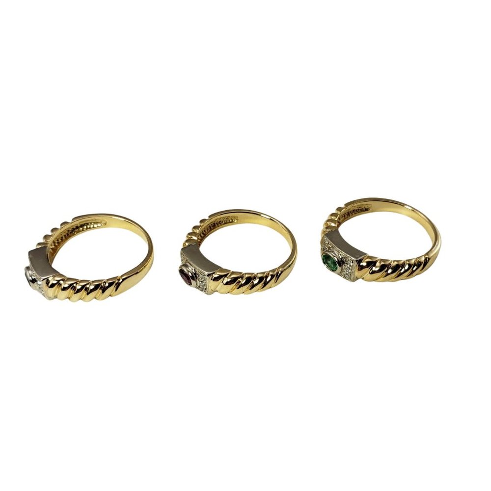 Vintage Set Of 3 Sapphire/Ruby/Emerald And Diamon… - image 4